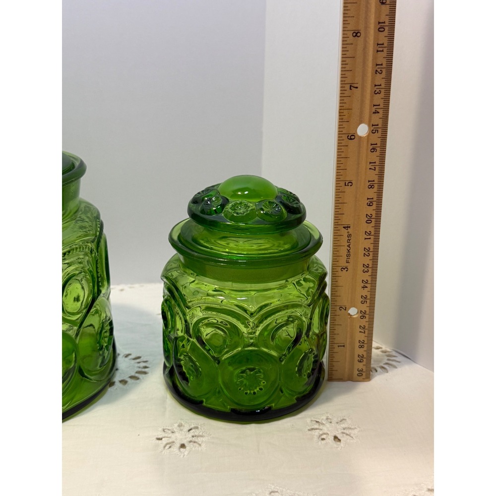 Vintage LE Smith Moon and Star Green Glass Canister Set 4 Piece Apothecary Jars - Picture 8 of 16